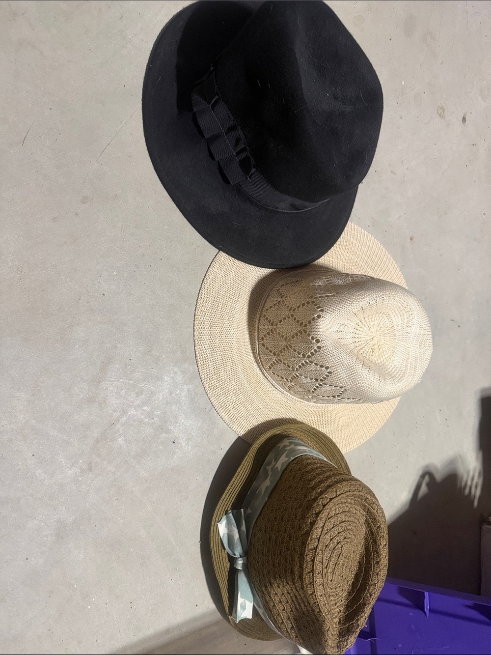 Set of Three Women's Summer Hats - Black, Natural Straw, Brown Straw